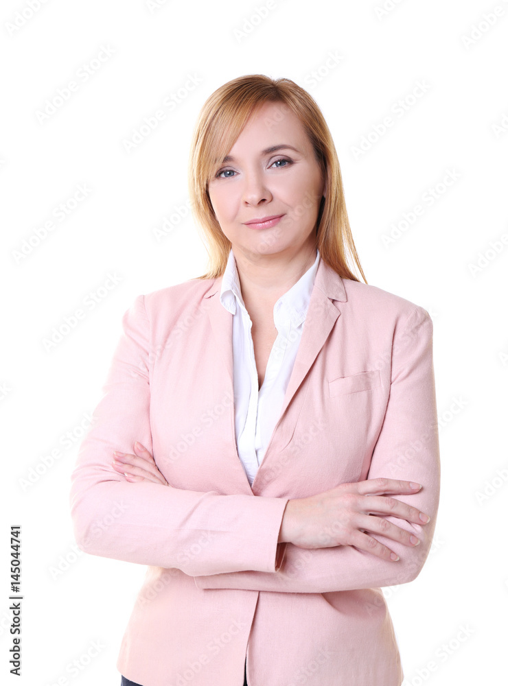 Happy senior woman on white background Happy senior woman on white background