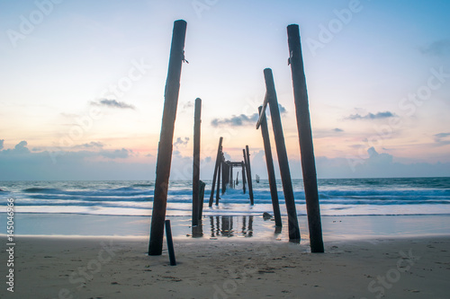 bridge at beach in blue sky sunset time Thailand Long exposure horizontal  photo