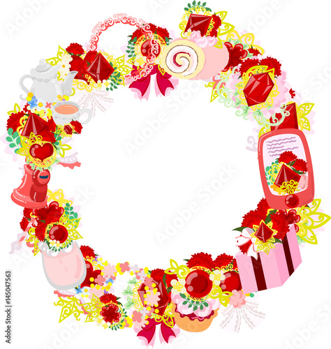 The frame that is made with various miscellaneous goods of carnation