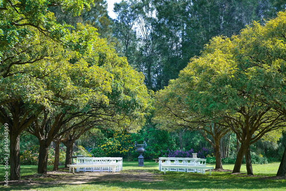 Romantic Outdoor Wedding Ceremony Venue Setup In Garden or Park