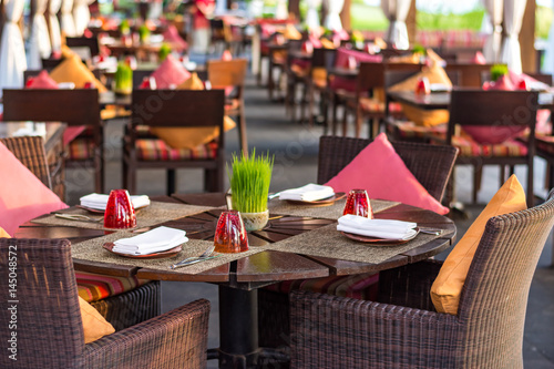 Table setting at casual outdoor restaurant