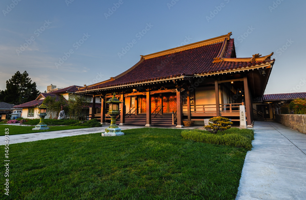 San Jose Buddhist Church Betsuin with evening glow  in San Jose, California