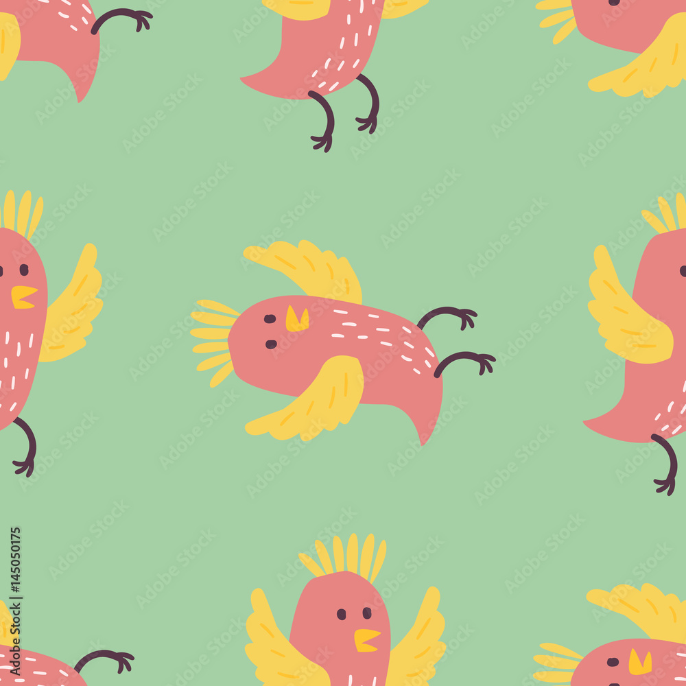 Cute birds seamless pattern vector illustration cartoon colorful