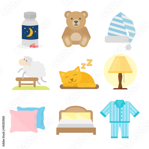 Sleep icons vector illustration set collection nap icon moon relax bedtime night bed