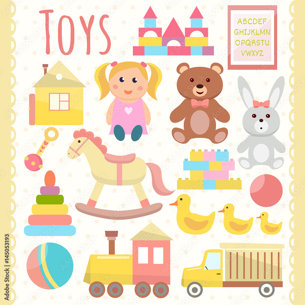 Toys set. Flat design Toys set. Flat design