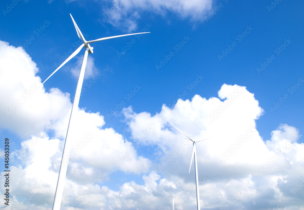 Wind turbine electricity on blue sky background
Wind turbine electricity on blue sky background