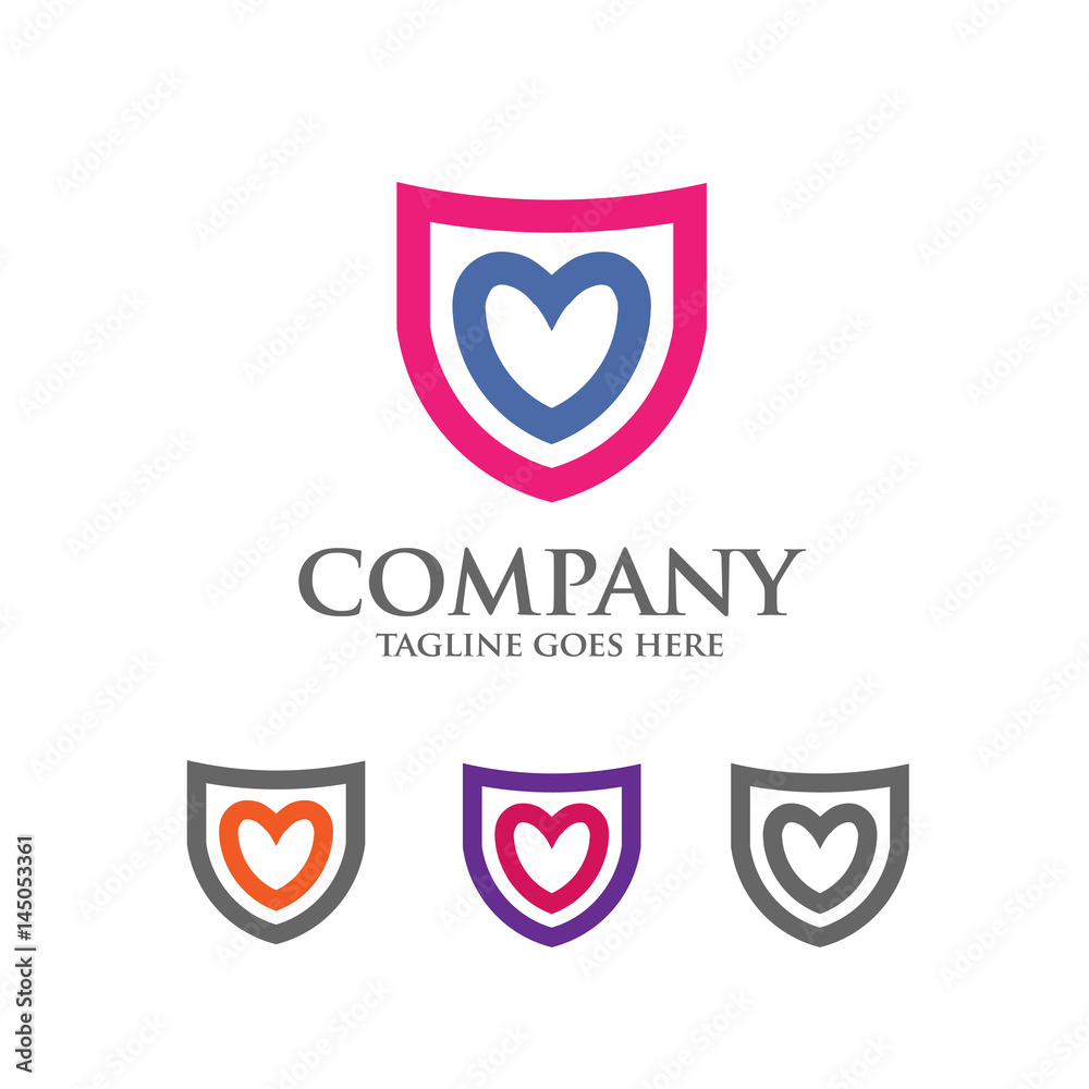 Shield logo with love heart abstract logo, created shield with hearth line elements. shield abstract geometric style Shield logo with love heart abstract logo, created shield with hearth line elements. shield abstract geometric style