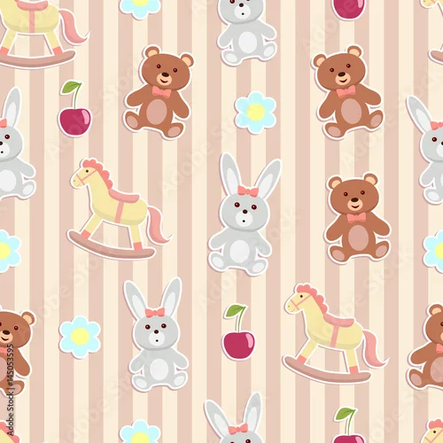 Obraz Bezszwowe pasiaste tło ładny zabawka zwierzę.