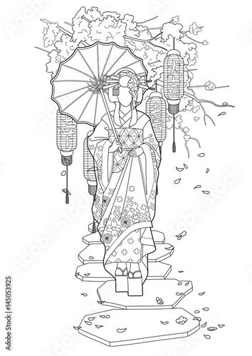 Graphic geisha with umbrella