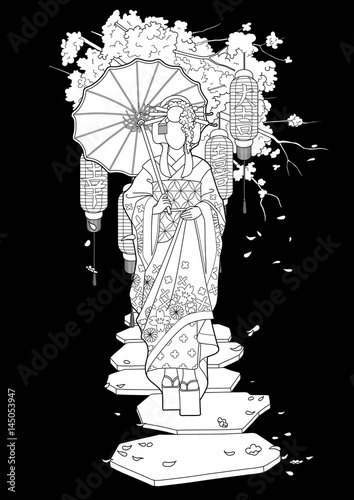 Graphic geisha with umbrella