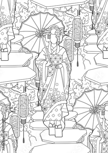 Graphic geisha with umbrella