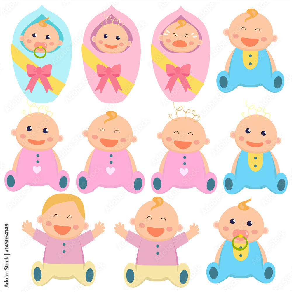 Baby flat icon. Baby boys and baby girls. New borns. Vector illustration.