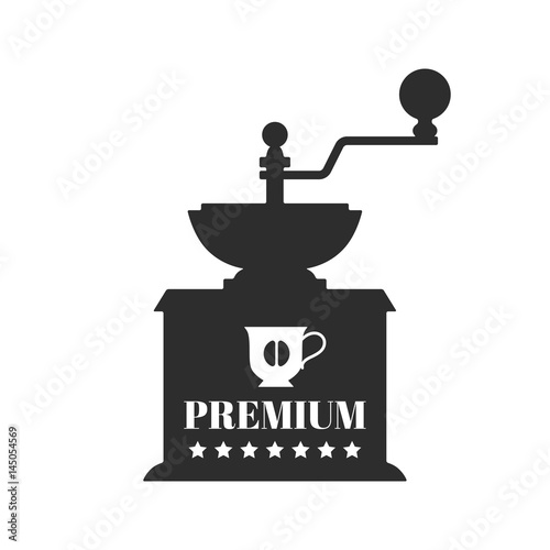 Vintage coffee grinder. Flat black silhouette. Illustration