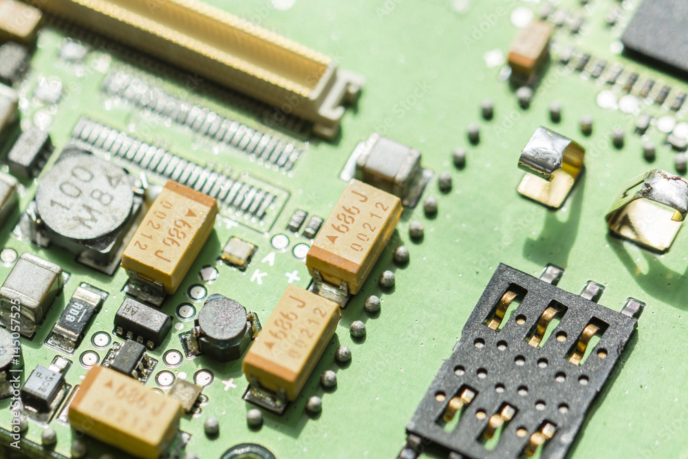 SIM card reader on printed circuit board. SIM card reader on printed circuit board.