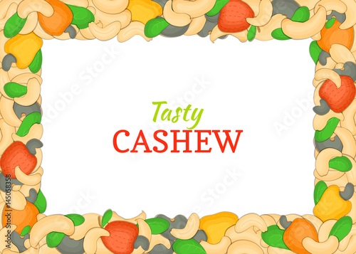 Horizontal Rectangle colored frame composed of delicious of cashew nut. Vector card illustration.