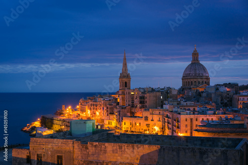 Skyline of Valletta in the morning with Basilica and St. Paul's Anglican Cathedral © LiubouZieba