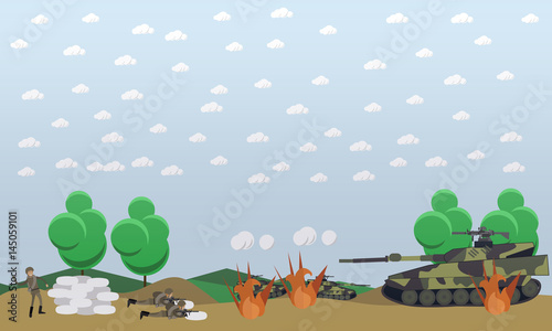 Battlefield concept vector illustration in flat style