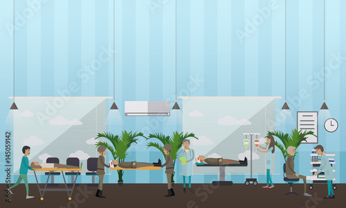 Military hospital concept vector illustration in flat style