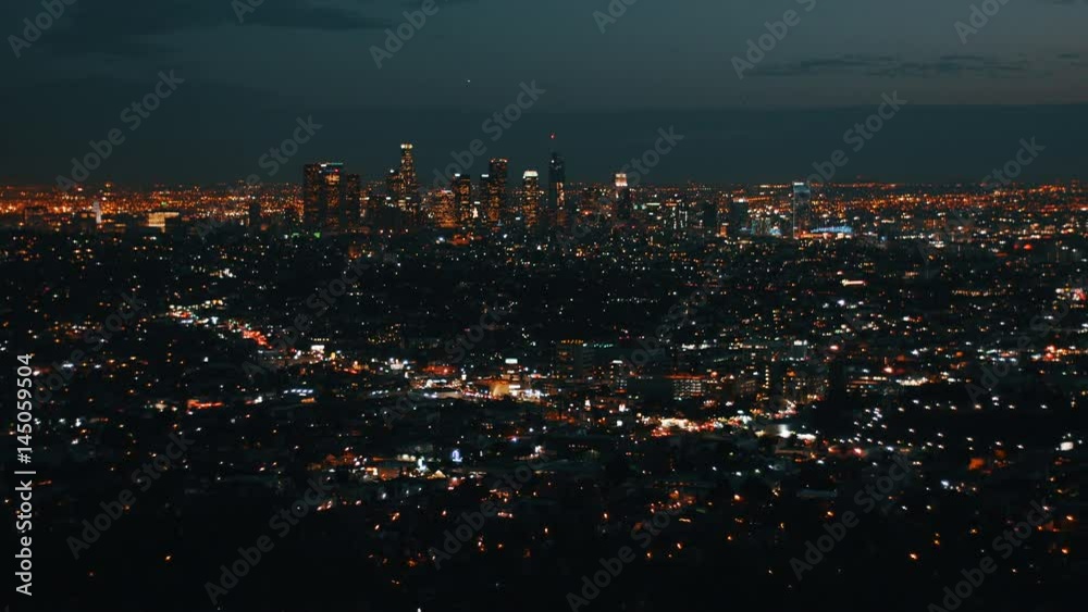 Wide Angle Night City Panorama of Los Angeles.