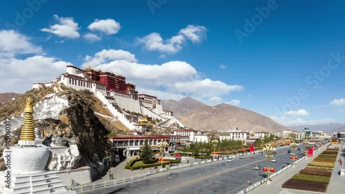 time lapse of the potala palace in tibet , lhasa city with sunny sky
