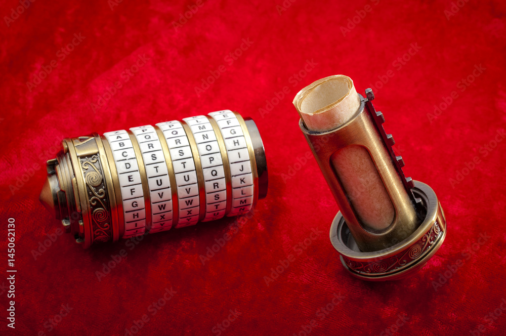 Vintage encryption and data security concept with combination puzzle box or  Cryptex with secret message inside Stock Photo | Adobe Stock