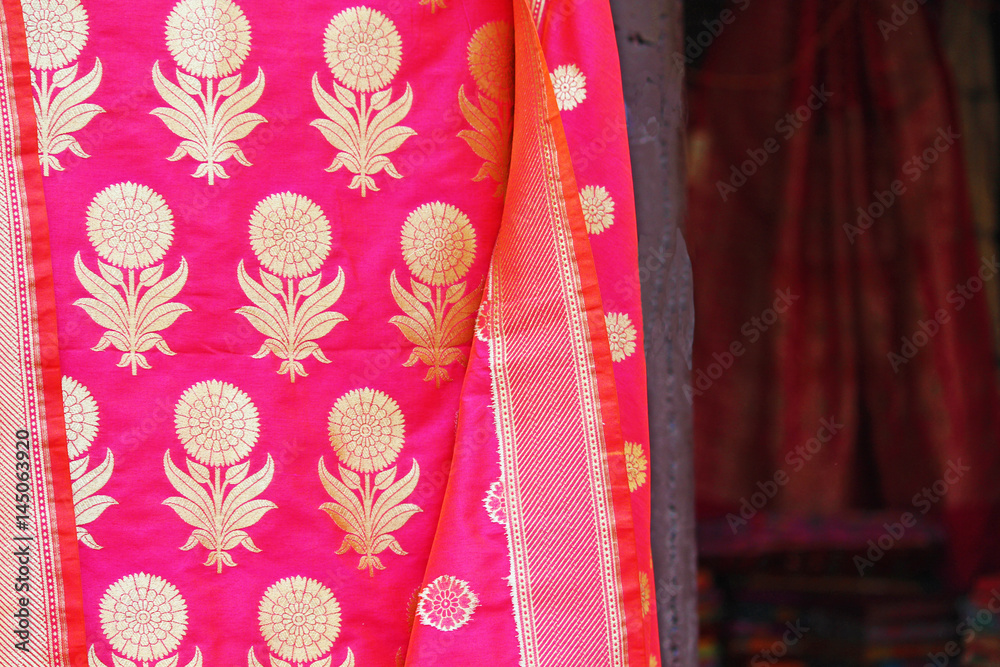pattern on silk sari- Indian women traditional cloth pattern on silk sari- Indian women traditional cloth