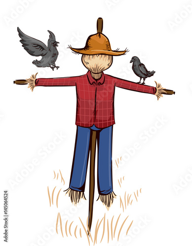 Crows Pair Straw Scarecrow