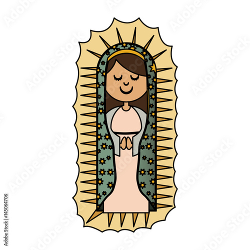 white background with colorful canvas of virgin of guadalupe vector illustration