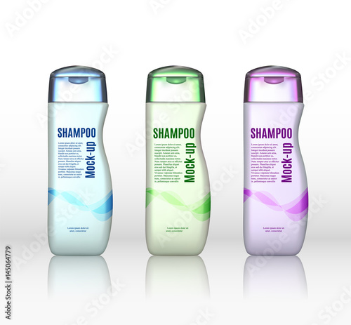 Set of Realistic Shampoo bottle on a white background. Cosmetic ads poster. Mock up set for advertising