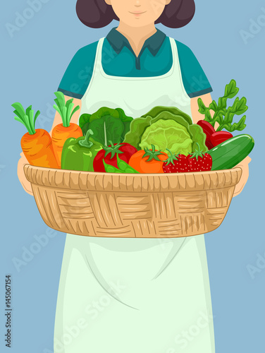 Girl Apron Basket Vegetables
