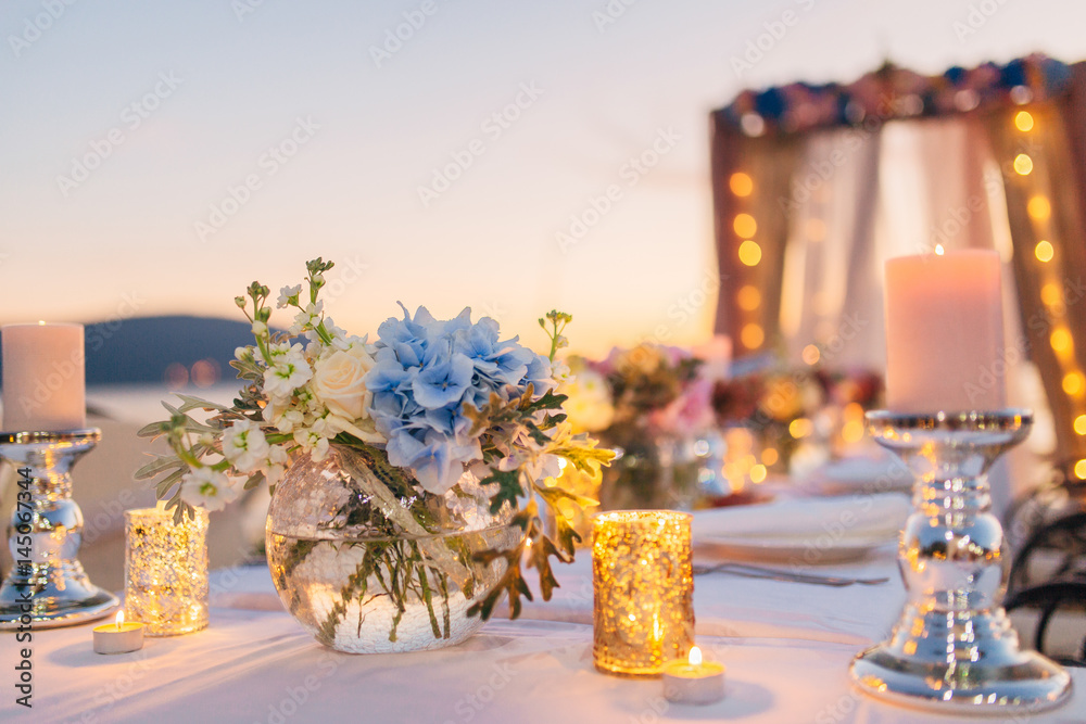 Candles on the wedding table at a banquet in Montenegro.
