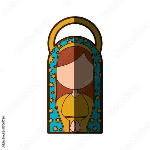 white background of half body faceless virgin of guadalupe with half shadow vector illustration