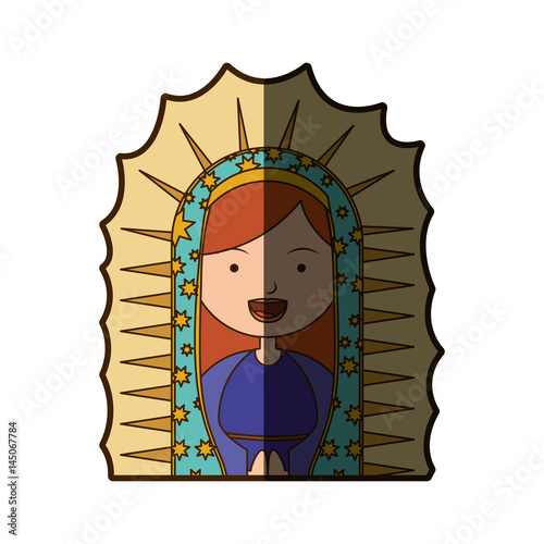 white background of half canvas of virgin of guadalupe with half shadow vector illustration