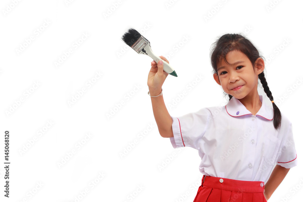 Little girl with a paintbrush, isolated on white background Little girl with a paintbrush, isolated on white background