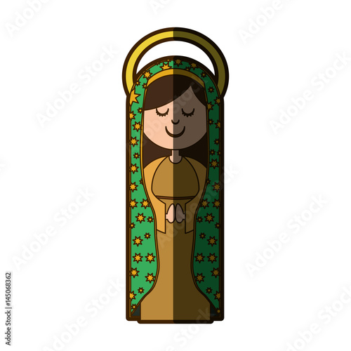 white background of virgin of guadalupe with aura with half shadow vector illustration