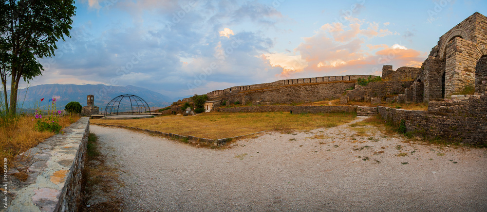 Gjirokastër city in southern Albania, situated in a valley between the Gjerë mountains and the Drino. A rare example of a well-preserved Ottoman town. Inside he castle, August 2016