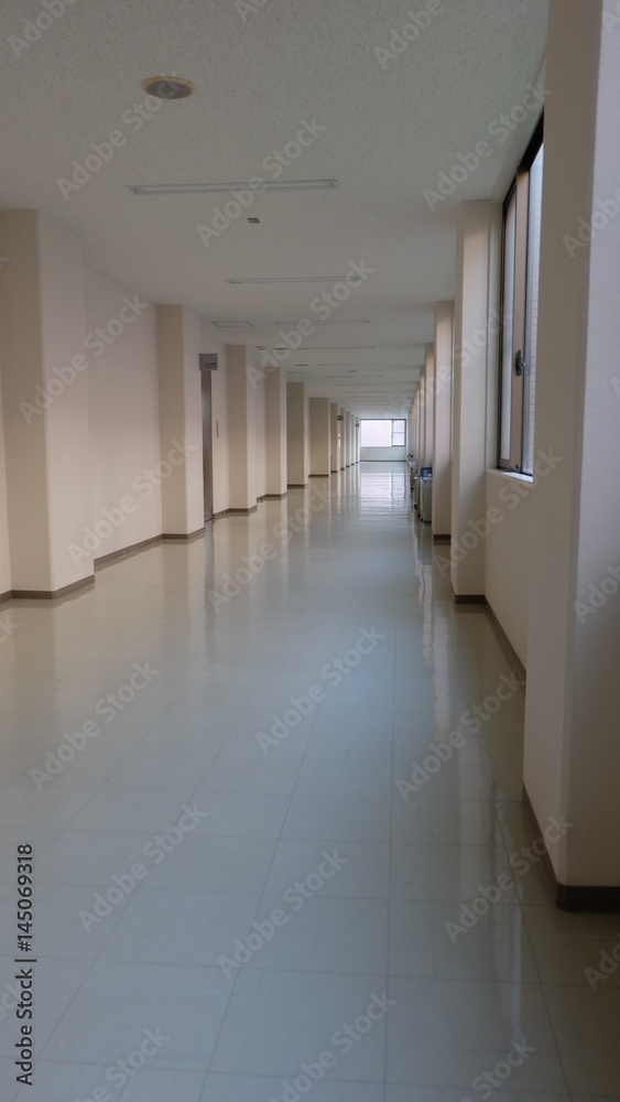 Deserted corridor or passageway in a clean and new building