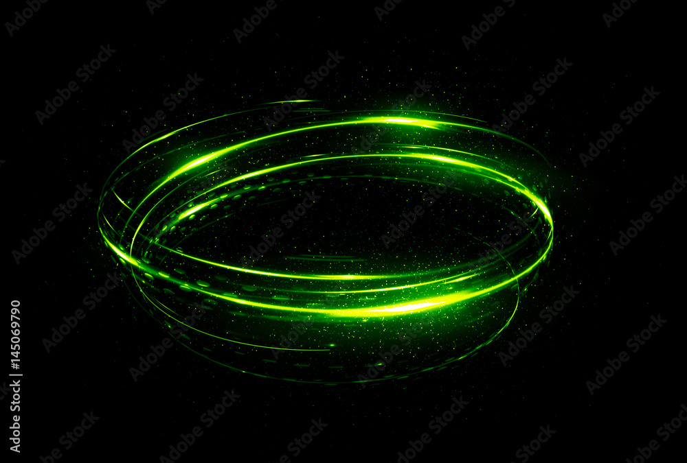 Glow effect. Ribbon glint. Abstract rotational border lines. Power energy. LED glare tape. .Luminous shining neon lights cosmic abstract frame. Magic design round whirl. Swirl trail effect.