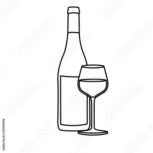 monochrome silhouette with bottle of wine and burgundy glass vector illustration