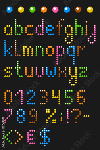 Jewellery english alphabet with numbers and symbols. Vector set of the characters from gems.
