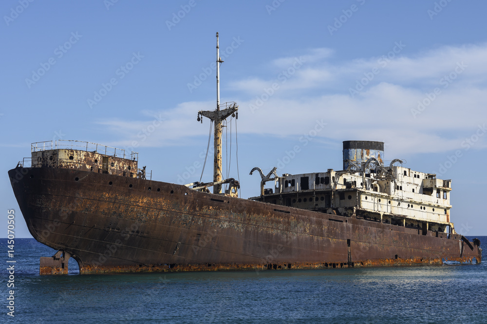 Rusted ship near Arrecife harbour on Lanzarote, Canary Islands, Spain