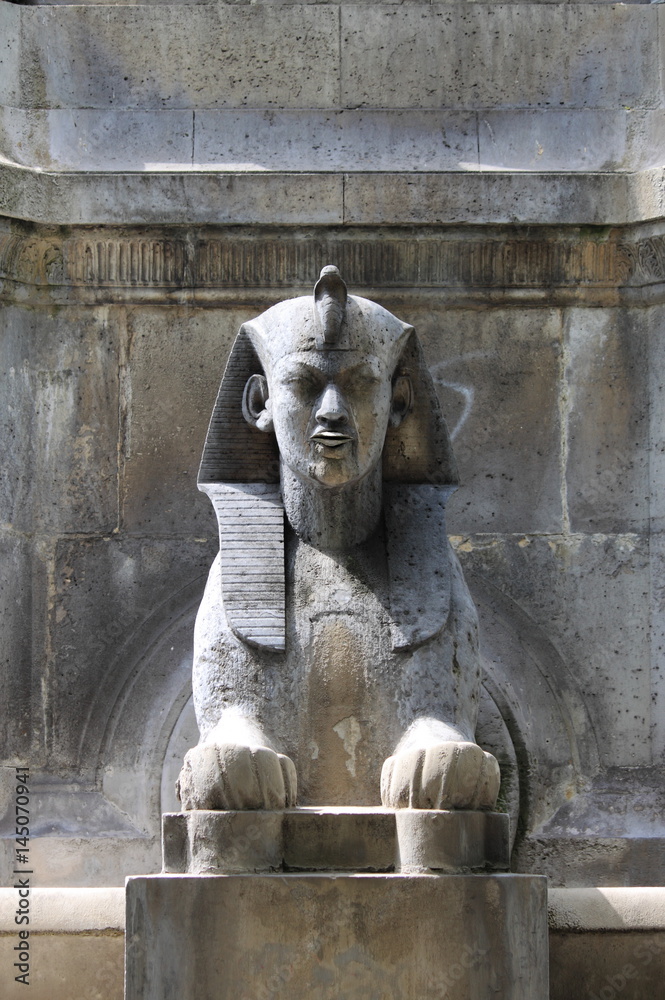 Sphinx statue in Fontaine du Palmier. Paris, France