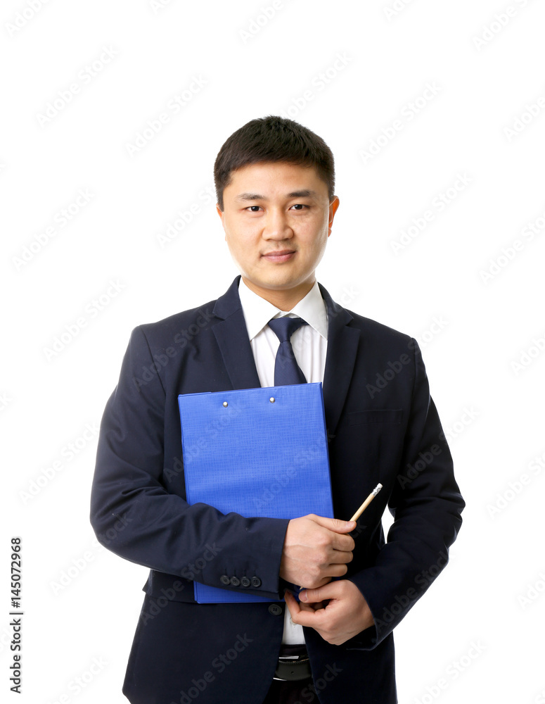 Handsome young Asian teacher on white background Handsome young Asian teacher on white background