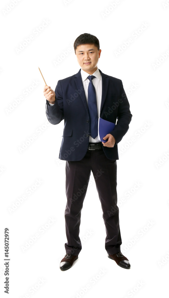 Handsome young Asian teacher on white background Handsome young Asian teacher on white background
