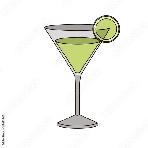 light coloured silhouette of drink cocktail glass vermouth with slice of lemon vector illustration