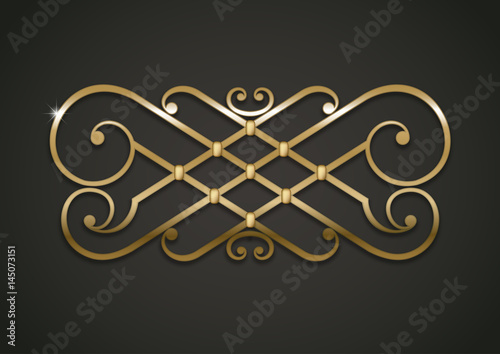 Vintage gold vignette or forged lattice, interior decor. Vector graphics