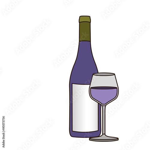 light coloured silhouette with bottle of purple wine and glass vector illustration