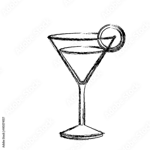 monochrome sketch silhouette of drink cocktail glass vermouth with slice of lemon vector illustration