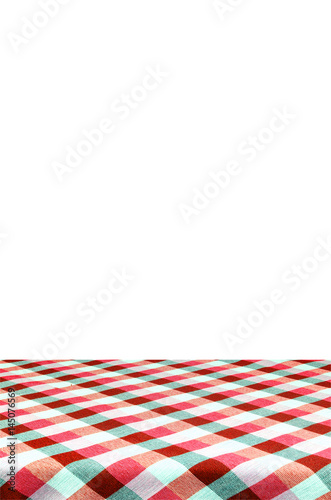 Picnic table with tablecloth isolated on white background with clipping path.