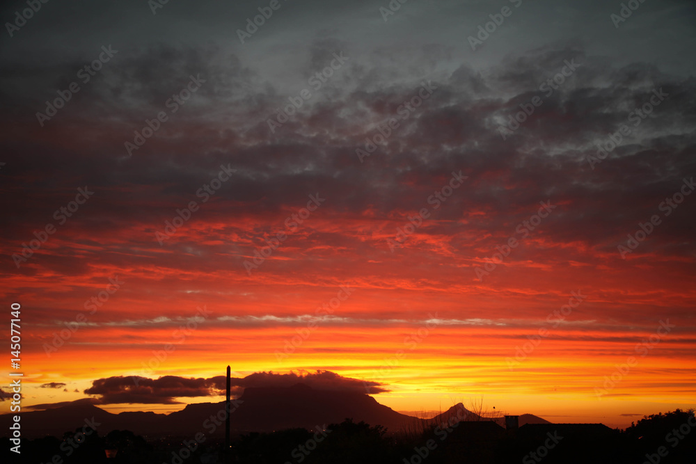 fiery sunset table mountain cape town